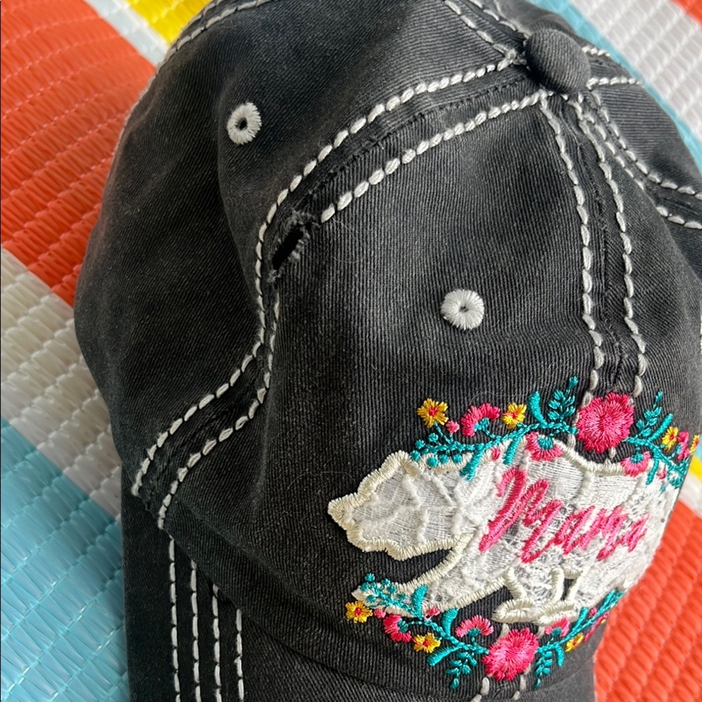 ❌SOLD❌Black Distressed Mama Cap with Floral Embroidery - Picture 10 of 10